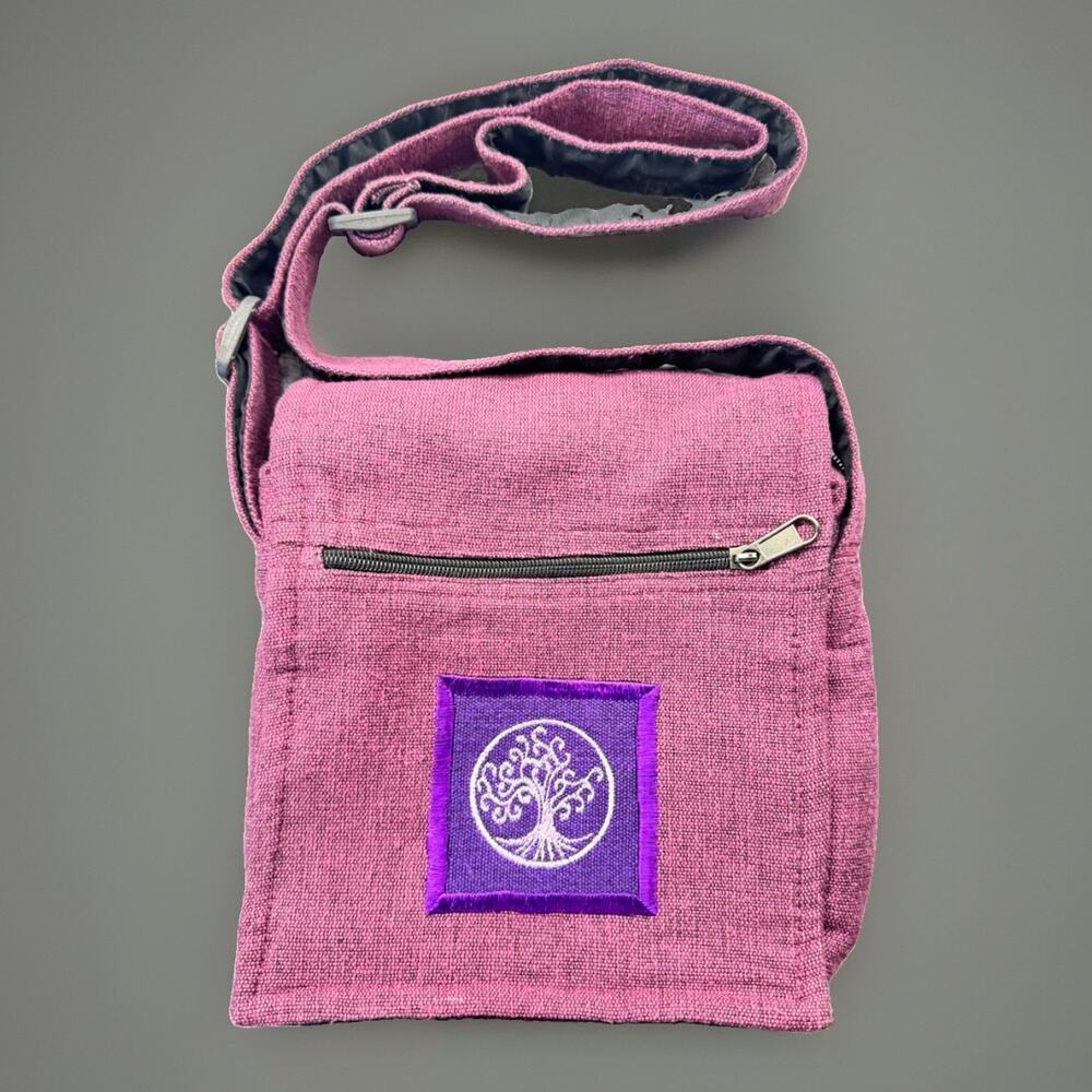 Handmade Nepal Tree of Life Cotton Crossbody Shoulder Bag Purple Boho 1303